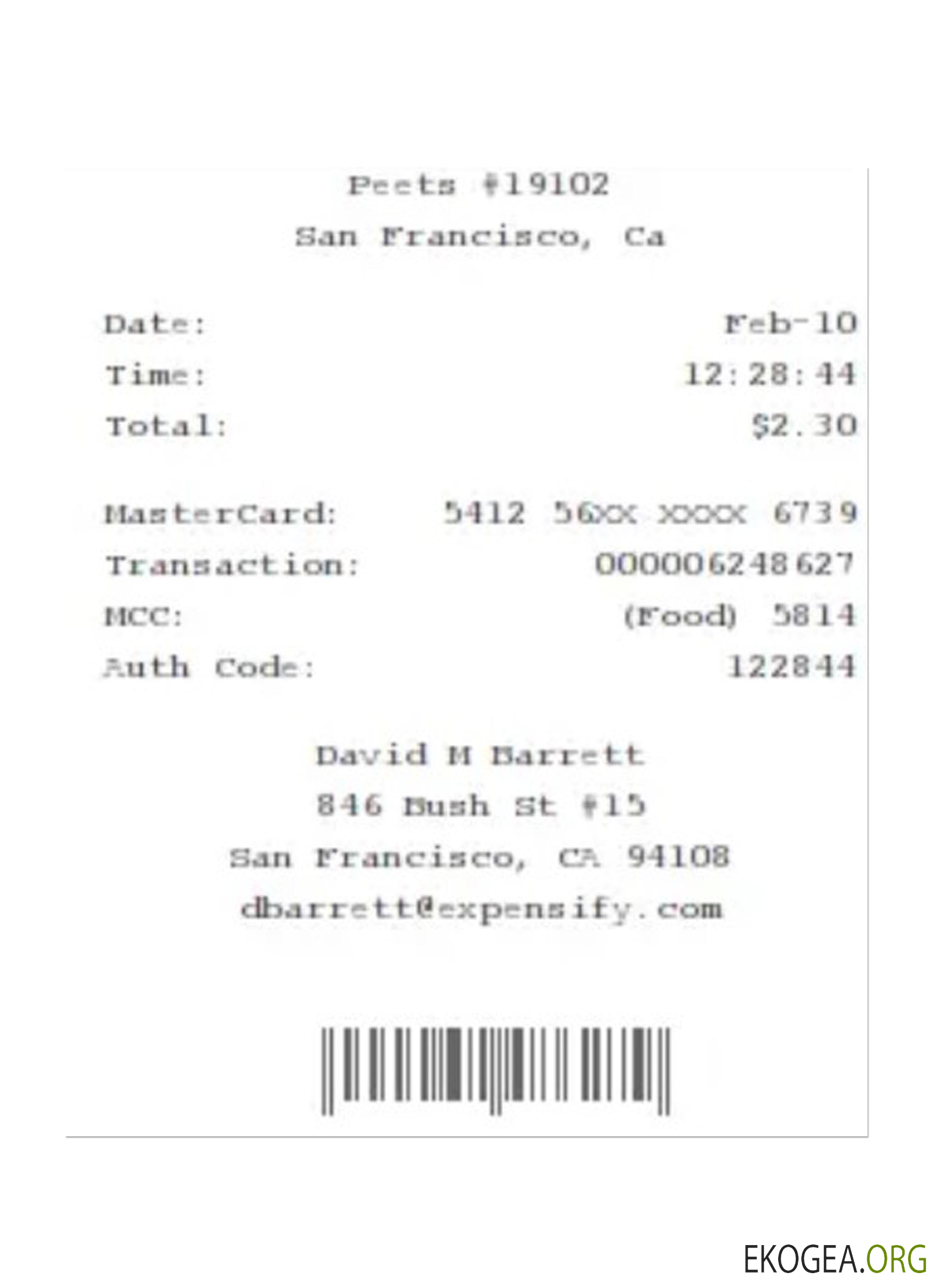 Reçu de paiement PEETS